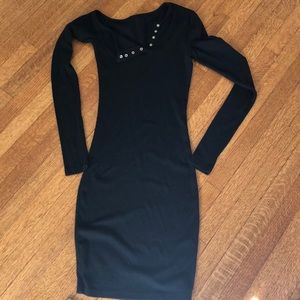 Long sleeve black dress with fun detail on neck